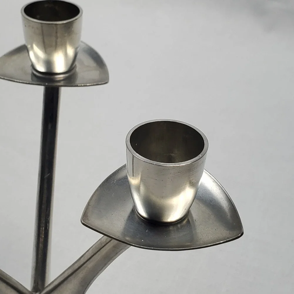 Pewter Brodrene Mylius BM of Norway Modernist Triple Candle Holder 6.5